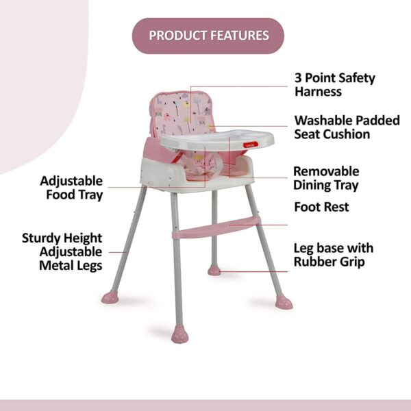 LuvLap 4 in1 High Chair for Kids Baby (Pink) - Image 3