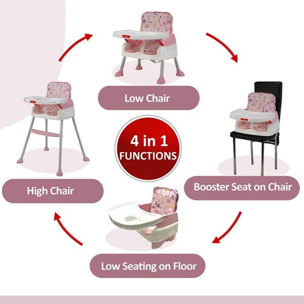 LuvLap 4 in1 High Chair for Kids Baby (Pink) - Image 4