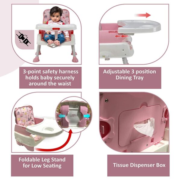 LuvLap 4 in1 High Chair for Kids Baby (Pink) - Image 5
