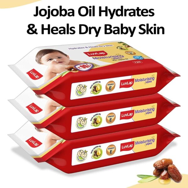 LuvLap Baby Wipes with Jojoba Oil - Pack of 3 - Image 2