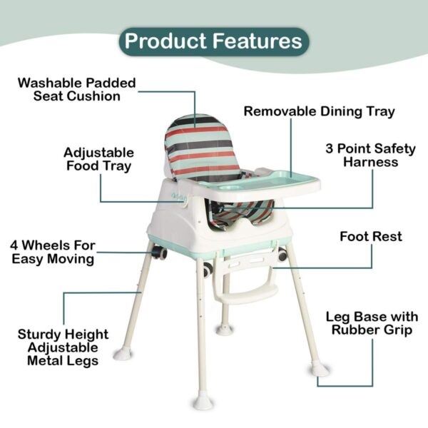 LuvLap 4in1 High Chair for Baby/Kids, Toddler Feeding Booster Seat with Wheels - Image 2