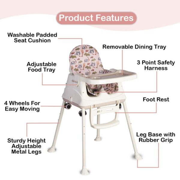 LuvLap 4 in1 High Chair for Kids  (Pink) - Image 2