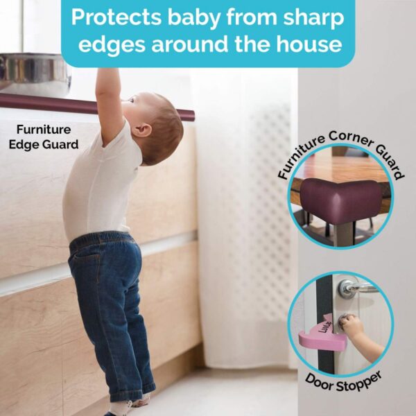 LuvLap Baby Safety Combo Pack, 2 metre Edge Protector, 4 Furniture Corner Guards, One Door Stopper - Image 2