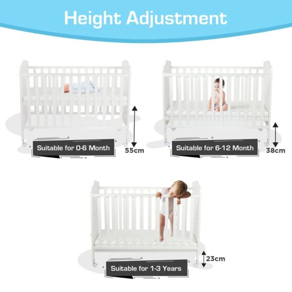 LuvLap Cot C-65 Wooden Baby Cot for Kids with Mattress, White - Image 2