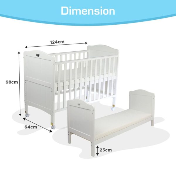 LuvLap Cot C-65 Wooden Baby Cot for Kids with Mattress, White - Image 3
