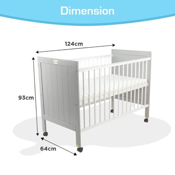 LuvLap Cot C-75 Wooden Baby Cot (Grey, White) - Image 5