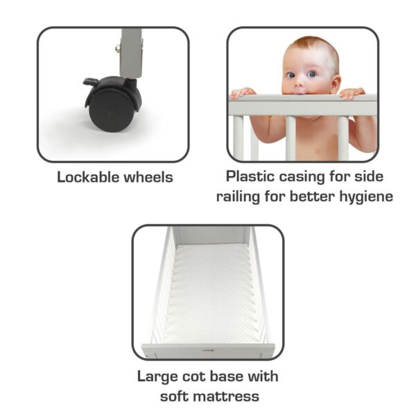 LuvLap Cot C-75 Wooden Baby Cot (Grey, White) - Image 6