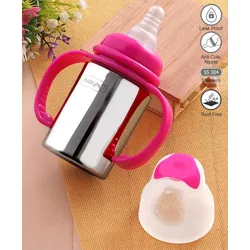 Babyhug Stainless Steel Feeding Bottle with Twin Handle Pink – 150 ml