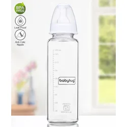 Babyhug Standard Neck Glass Feeding Bottle White – 250 ml