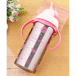 Babyhug 3-in-1 Stainless Steel Bottle with Twin Handles Pink – 180 ml