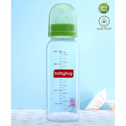 Babyhug Feeding Bottle Round Shape With Silicone Nipple Green – 250 ml