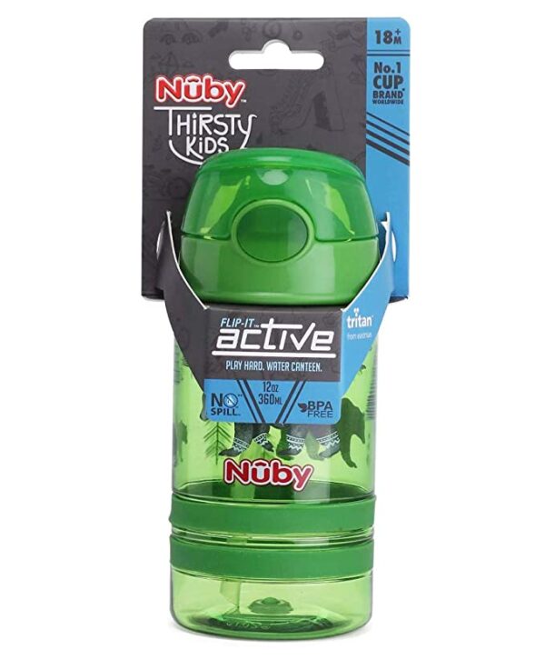 Nuby Flip It Active Sipper W/Thin Straw 360ml(Green) - Image 4