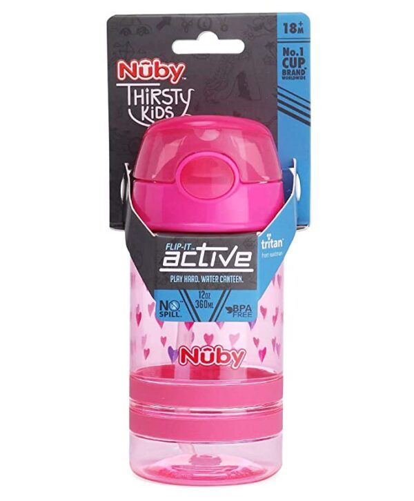 Nuby Flip It Active Sipper W/Thin Straw 360ml(Pink) - Image 6