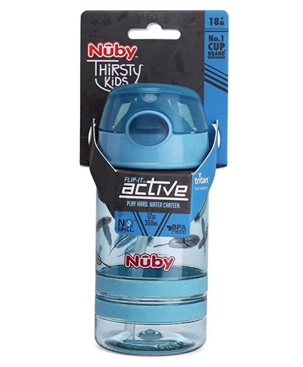 Nuby Flip It Active Sipper W/Thin Straw 360ml(Blue) - Image 5