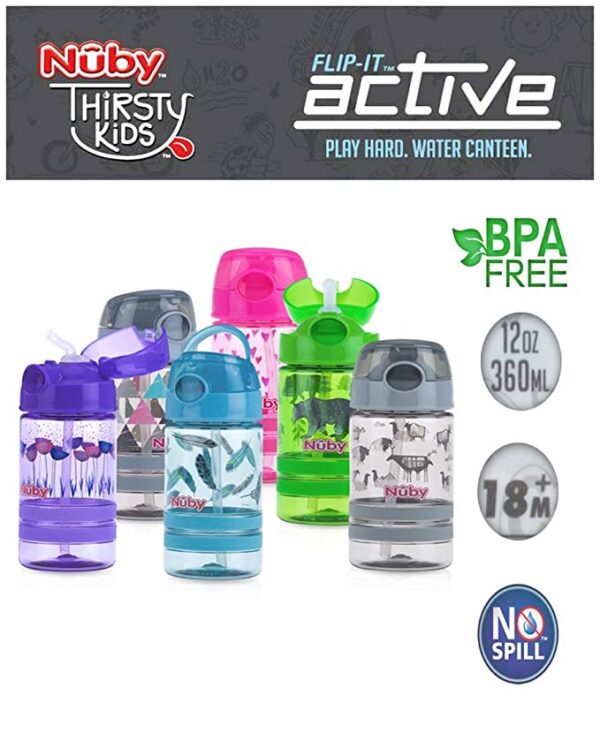 Nuby Flip It Active Sipper W/Thin Straw 360ml(Pink) - Image 3