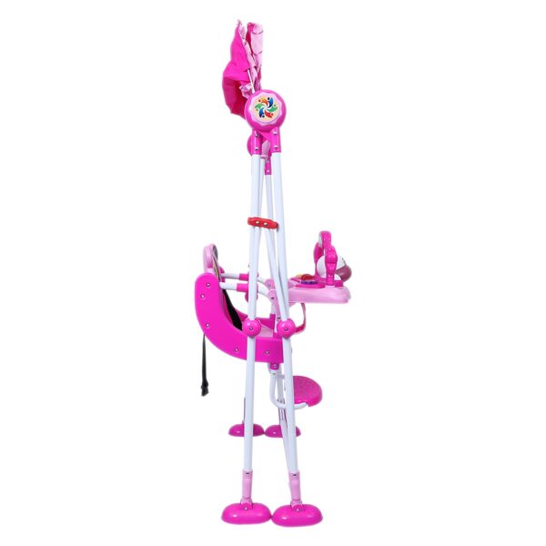 Baby Swing with 3 Point Safety Harness, Musical Play Tray and Adjustable Canopy (Pink) - Image 4