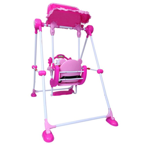 Baby Swing with 3 Point Safety Harness, Musical Play Tray and Adjustable Canopy (Pink) - Image 6