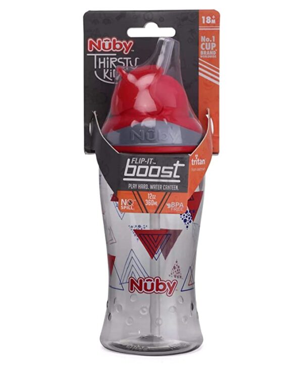 Nuby Flip It Boost Thin Straw Sipper 360ml (Red) - Image 4