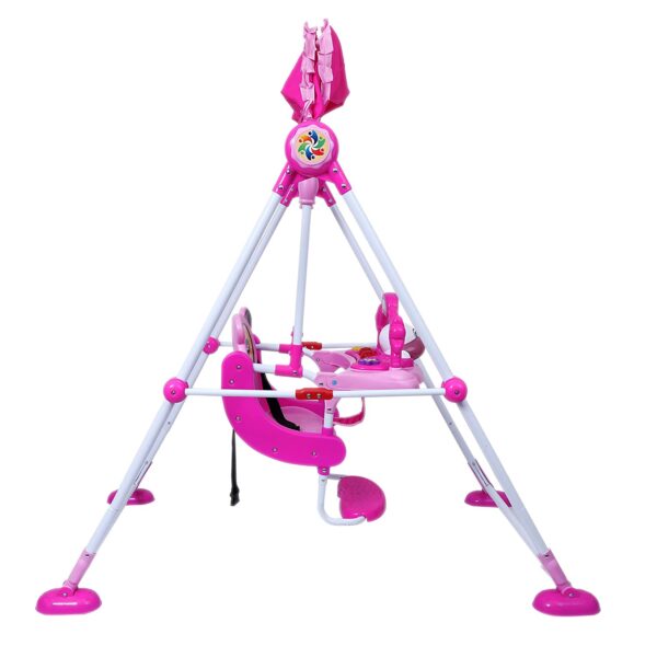 Baby Swing with 3 Point Safety Harness, Musical Play Tray and Adjustable Canopy (Pink) - Image 2