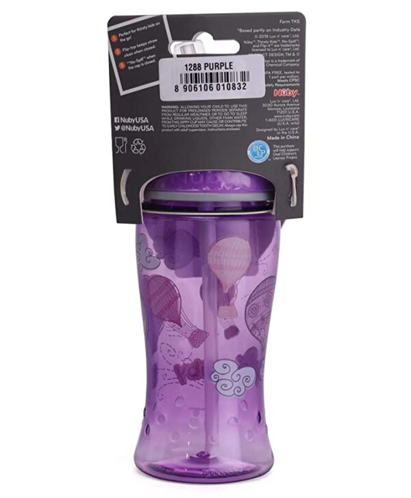 Nuby Flip It Boost Thin Straw Sipper 360ml (Purple) - Image 4