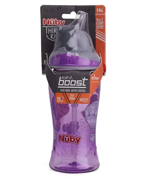 Nuby Flip It Boost Thin Straw Sipper 360ml (Purple) - Image 3