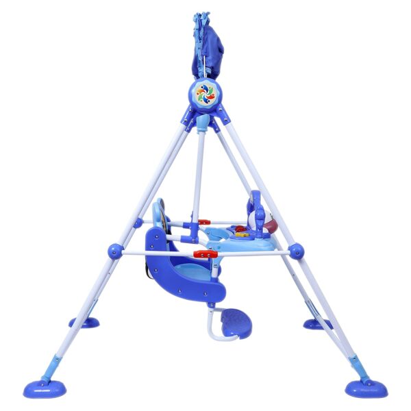 Baby Swing with 3 Point Safety Harness, Musical Play Tray and Adjustable Canopy (Blue) - Image 3