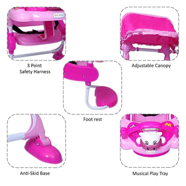 Baby Swing with 3 Point Safety Harness, Musical Play Tray and Adjustable Canopy (Pink) - Image 3
