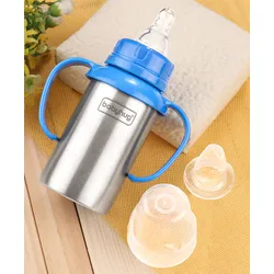 Babyhug 2 in 1 Twin Handle Feeding Bottle with Spout Blue- 220 ml