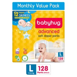 Babyhug Advanced Pant Style Diapers Large Monthly Box Pack – 128 Pieces