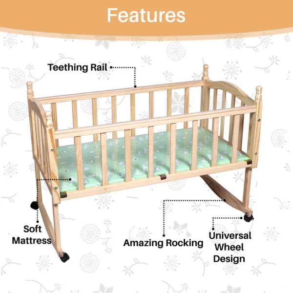 Tiffy and Toffee Sleepy Baby Wooden Cot/Cradle with Mosquito Net & Mattress - Image 4