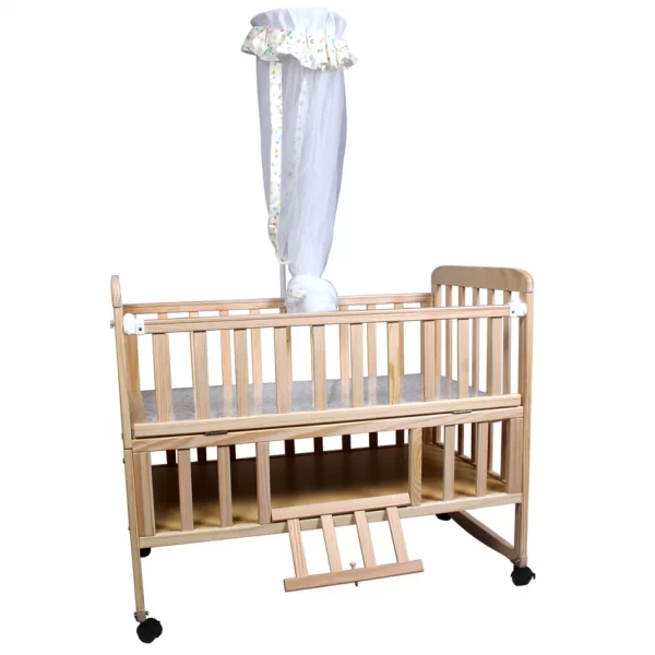 Tiffy and Toffee Baby Wooden Cot/Cradle with Mosquito Net & Mattress